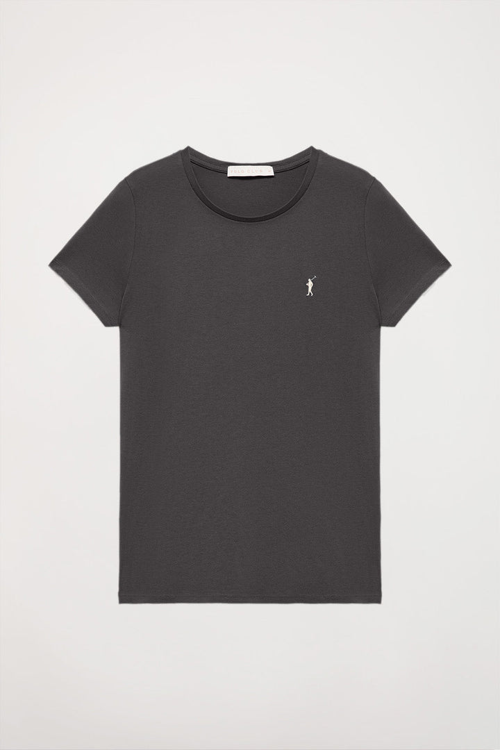 Kurzärmliges schlichtes T-Shirt asphaltgrau mit Rigby Go Logo