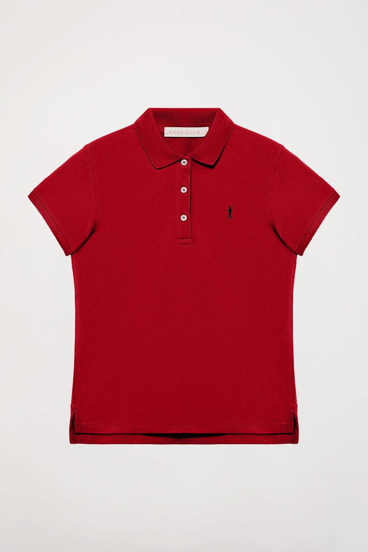 Polo à manches courtes en piqué rouge foncé avec logo Rigby Go rouge
