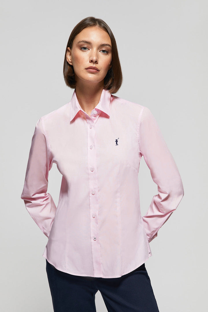 Camisa de popelín Slim Fit rosa con bordado Rigby Go