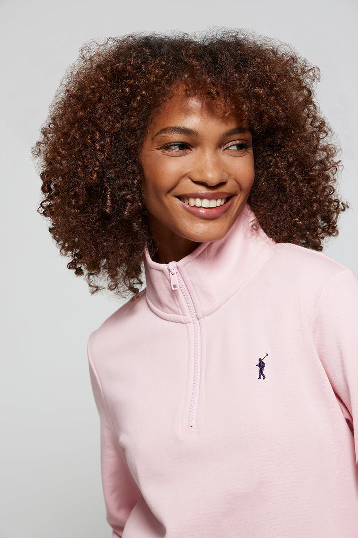 Sweatshirt rosa mit kurzem Reißverschluss und Rigby Go Logo