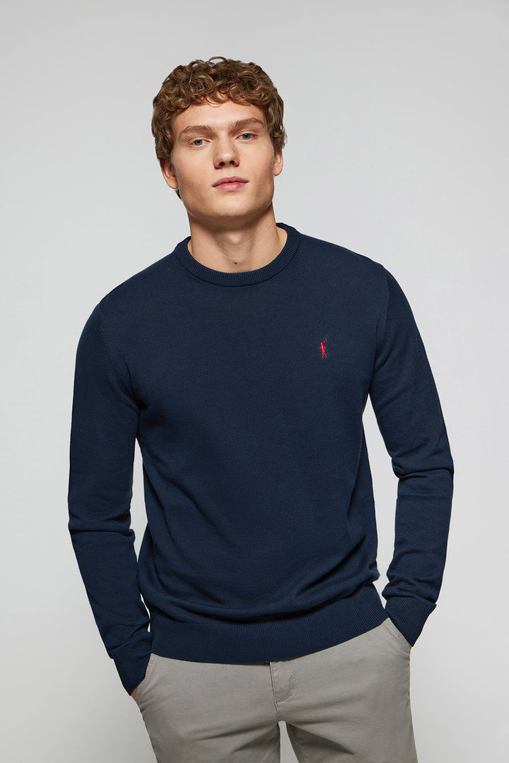 Schlichter Pullover marineblau mit Rundkragen und Rigby Go Logo