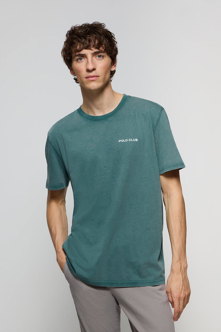 T-shirt bio vintage couleur aigue-marine avec détail Polo Club