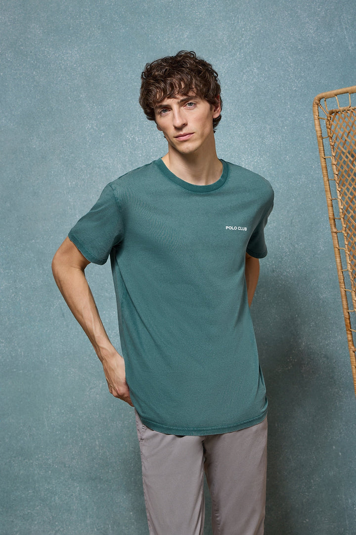 T-shirt bio vintage couleur aigue-marine avec détail Polo Club