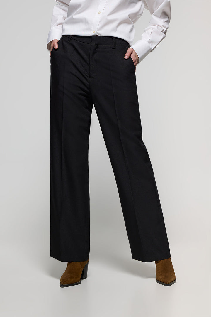 Pantalón ancho de vestir negro con detalles Polo Club