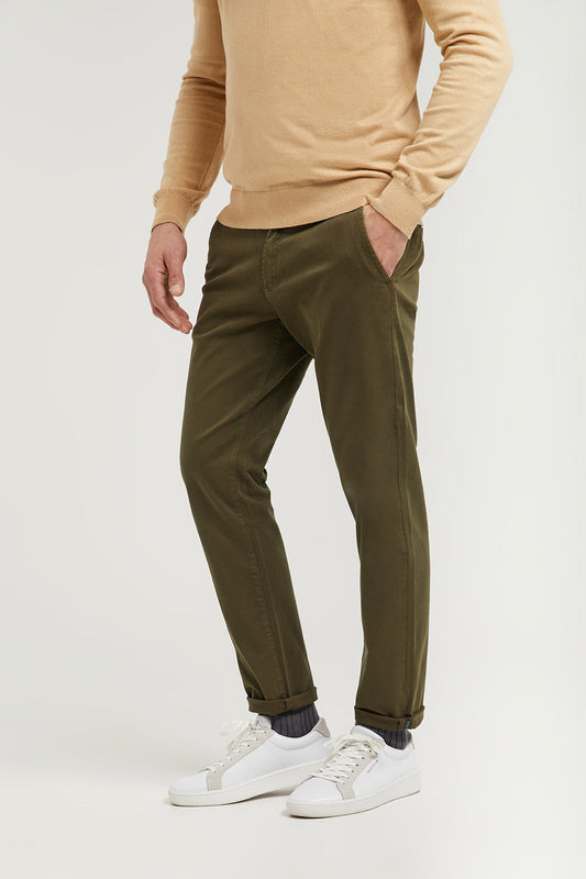 Pantalon chino vert foncé en coton élastiqué avec des détails Polo Club