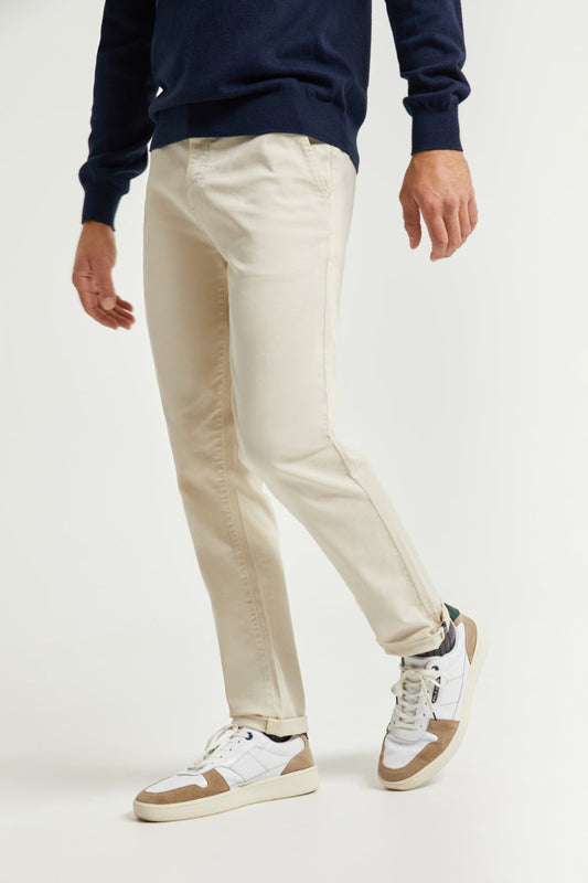 Pantaloni casual beige slim con logo Polo Club sulla tasca posteriore