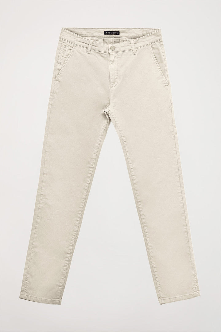 Pantaloni casual beige slim con logo Polo Club sulla tasca posteriore