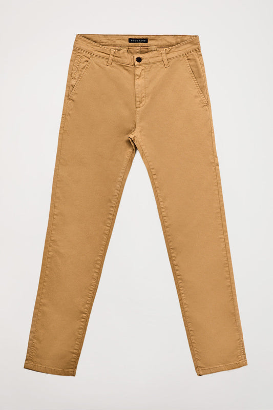 Pantalon chino slim marron avec logo Polo Club sur la poche arrière