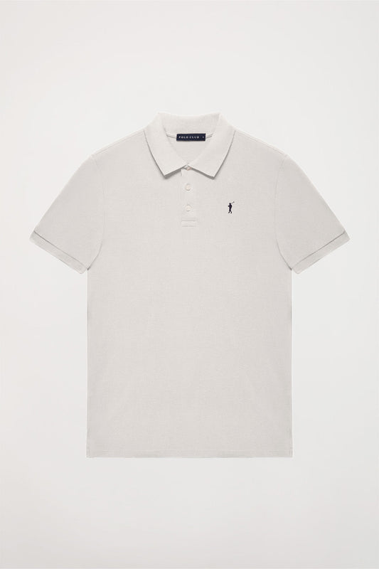 White pique polo shirt with three-button placket and contrast embroidered logo