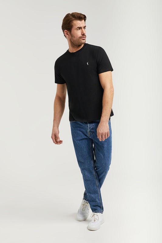 Black cotton basic T-shirt with Rigby Go logo