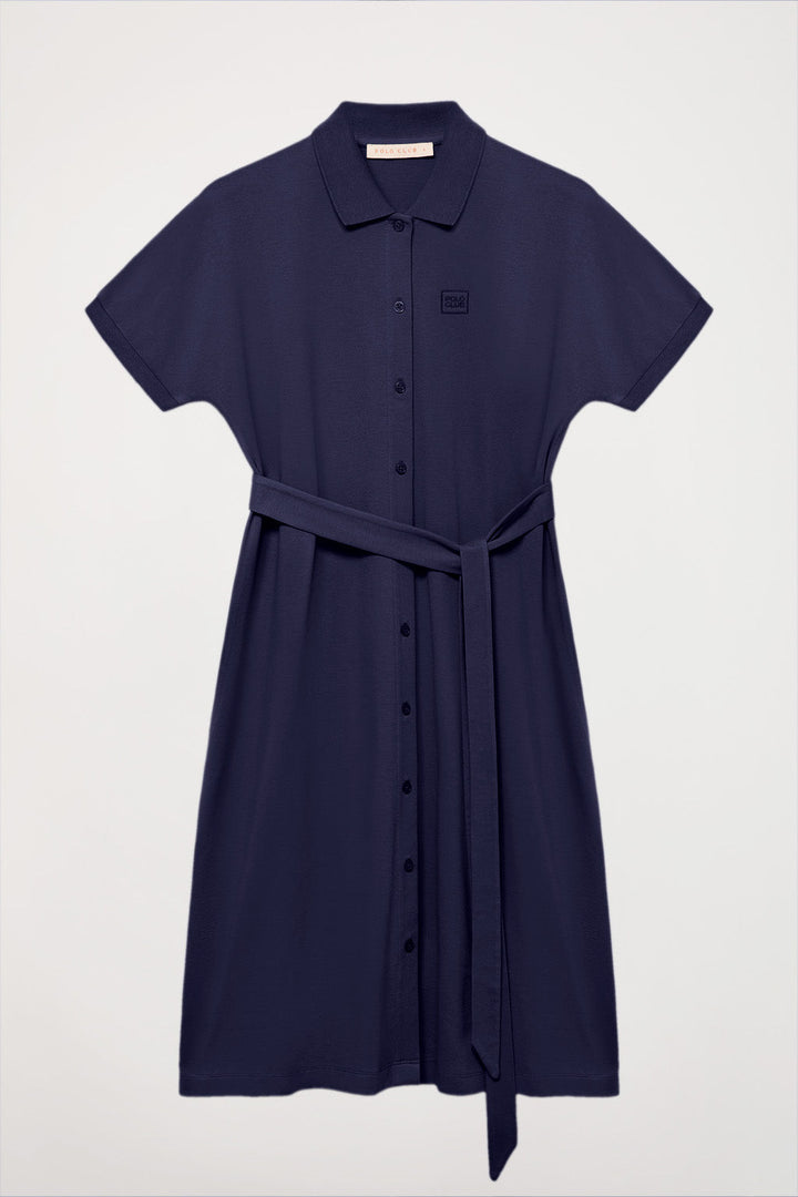 Robe midi bleu marine à logo brodé ton sur ton