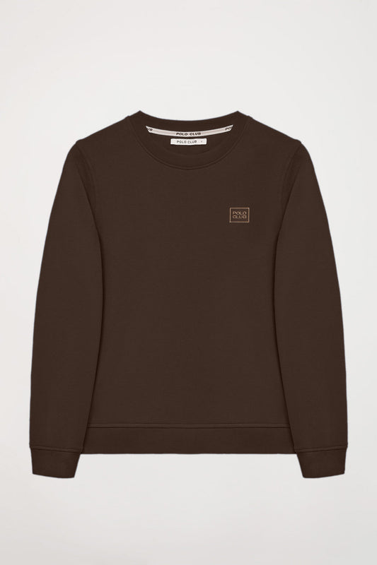 Basic-Sweatshirt dunkelbraun mit Rundkragen und Polo Club-Logo