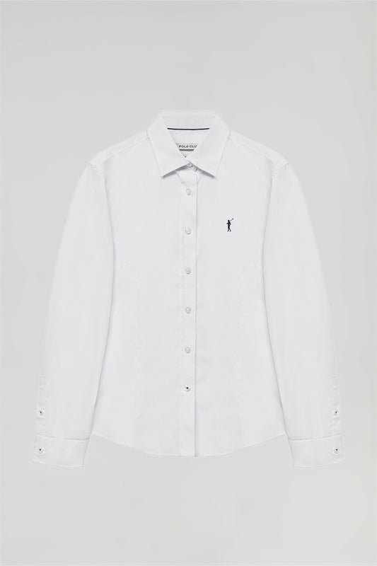 Wit hemd van poplin-katoen met geborduurd Rigby Go-logo, slim fit