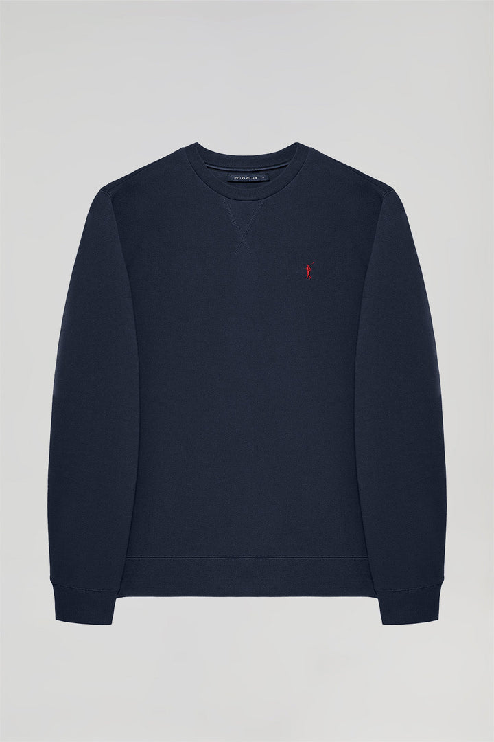 Basic marineblauwe sweater met ronde hals en Rigby Go-logo