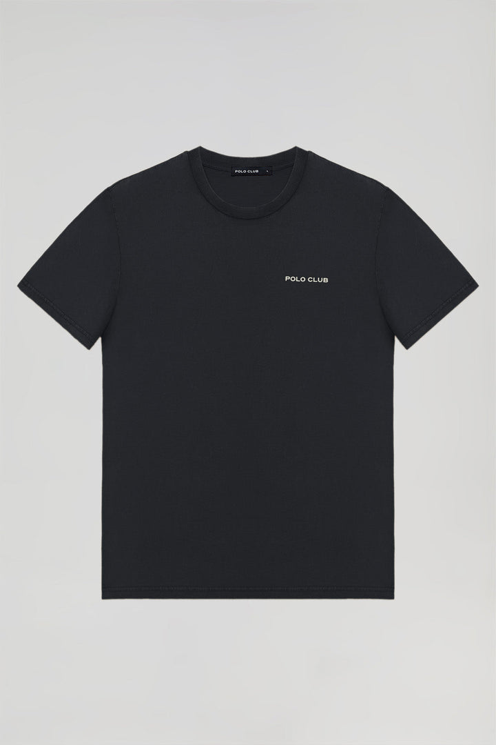 Bio-T-Shirt im Retro-Stil schwarz mit Polo Club Detail
