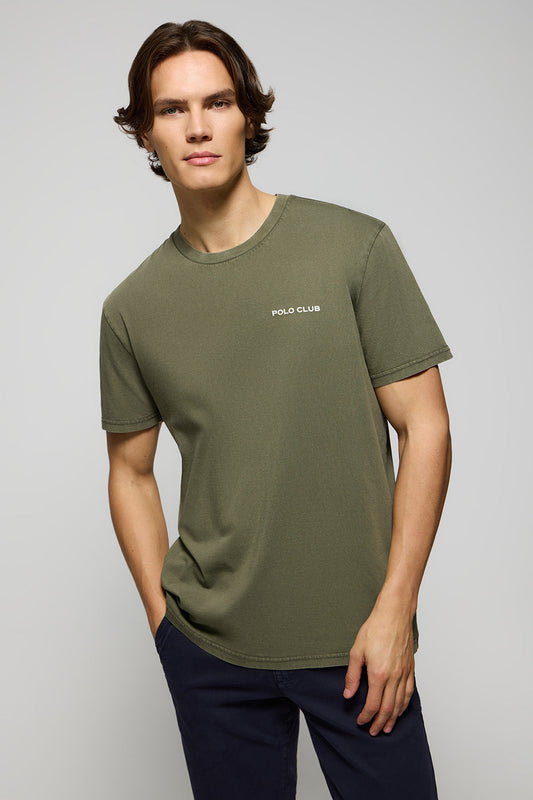 Bio-T-Shirt im Retro-Stil khaki mit Polo Club Detail