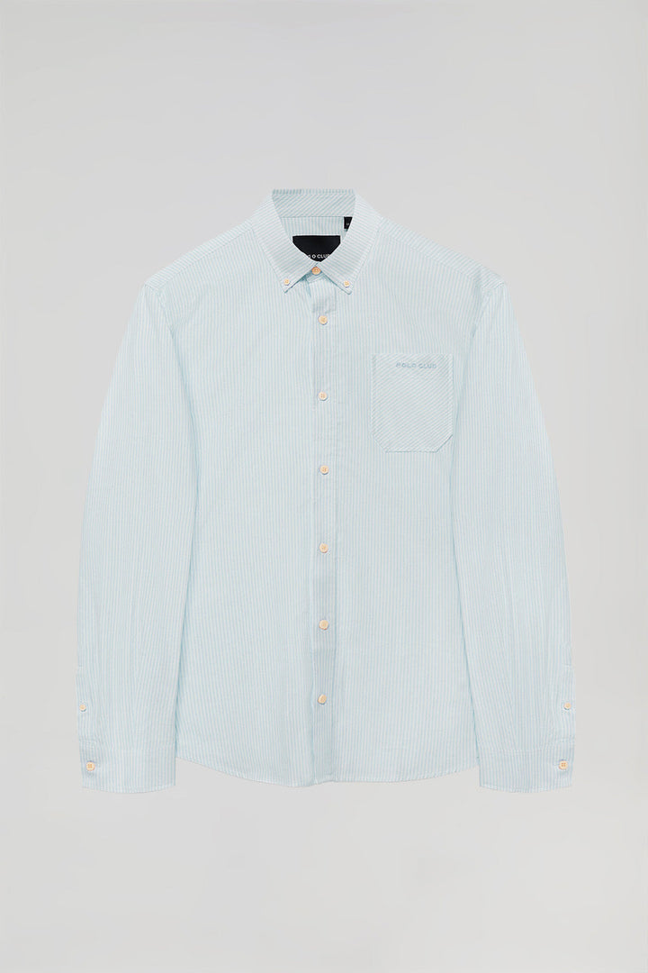 Chemise rayée bleu clair Oxford avec broderie Polo Club