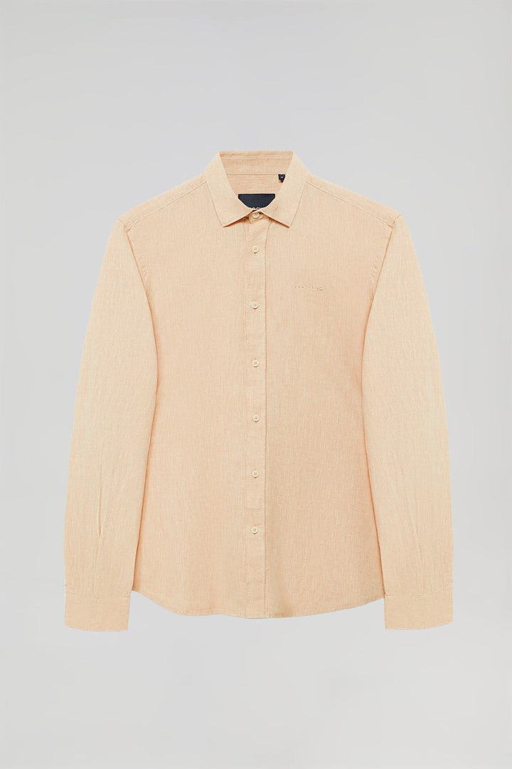 Mandarijnkleurig hemd uit linnen en katoen met Polo Club-details