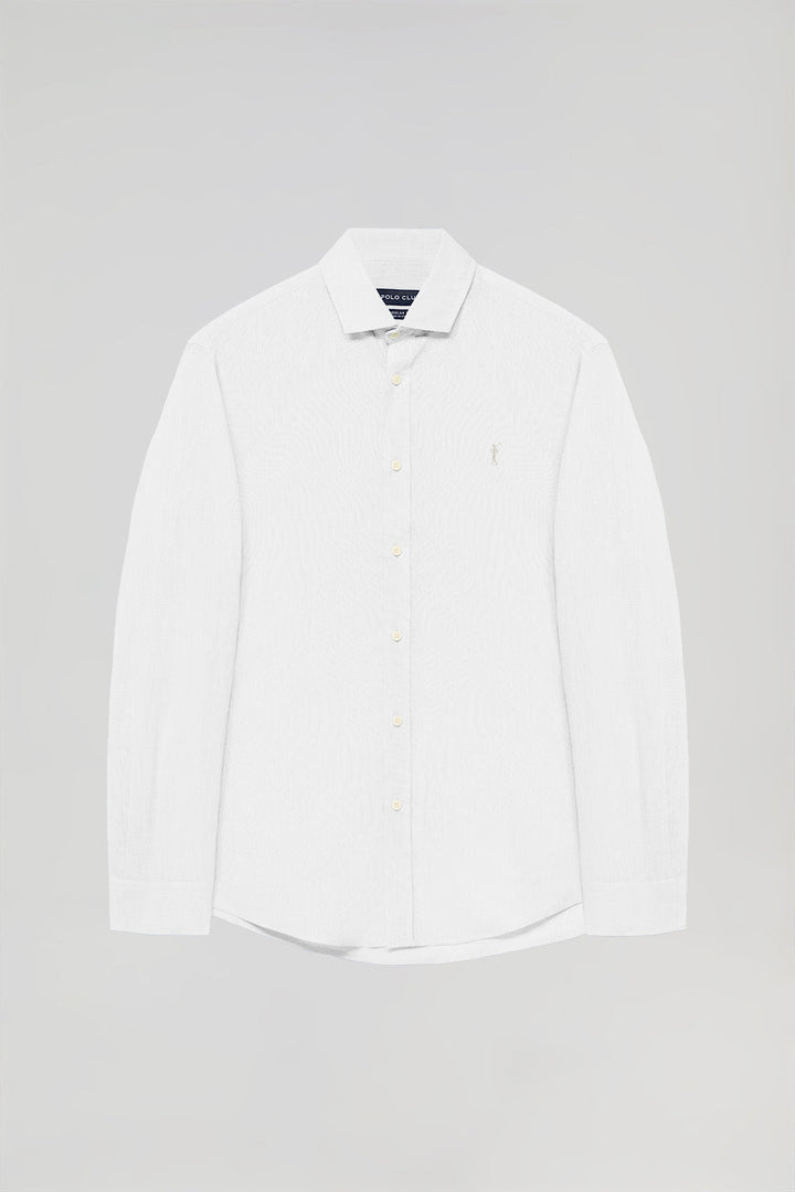 Wit hemd van linnen en katoen met Rigby Go-logo