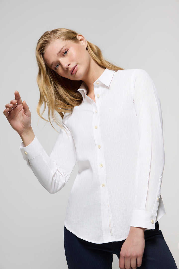 Chemise blanche en lin et coton avec un détail brodé Rigby Go