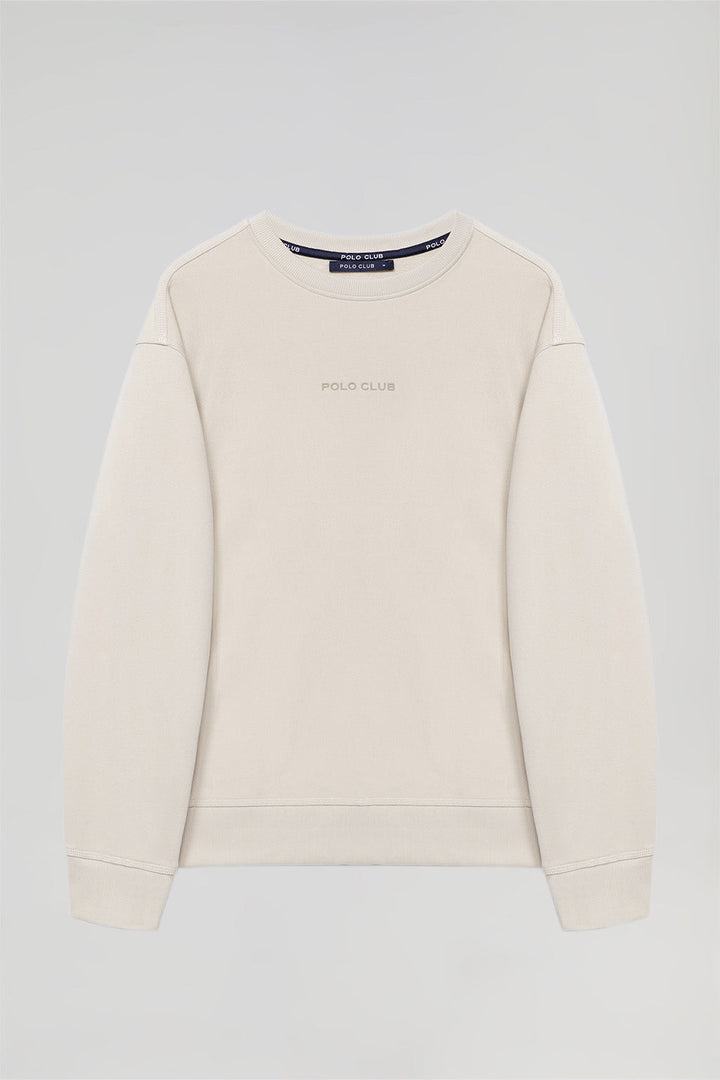 Beige Minimal Polo Club basic sweatshirt with round neck