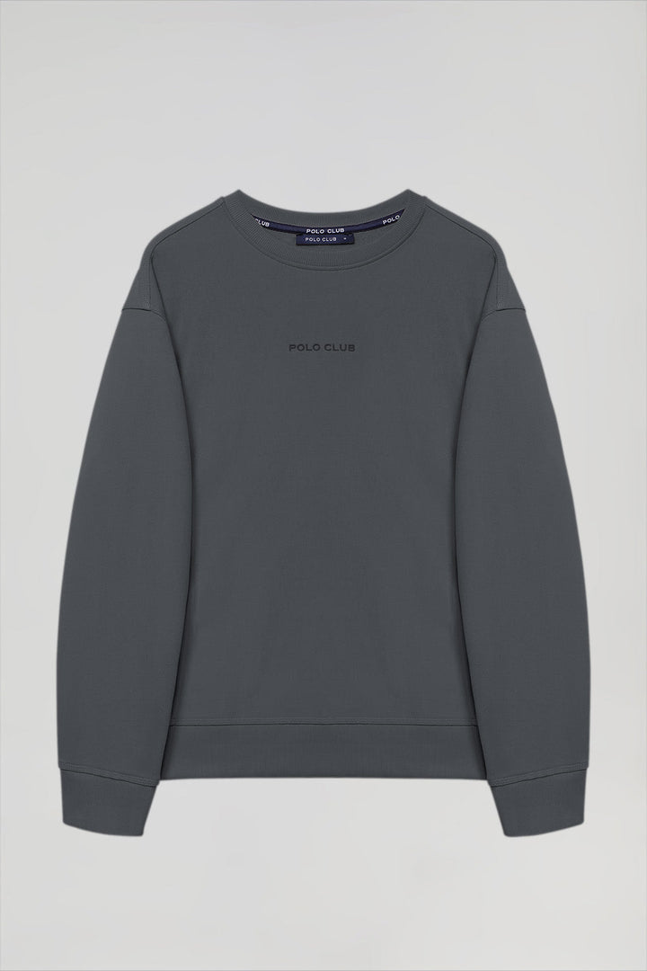 Asphalt-grey Minimal Polo Club basic sweatshirt with round neck