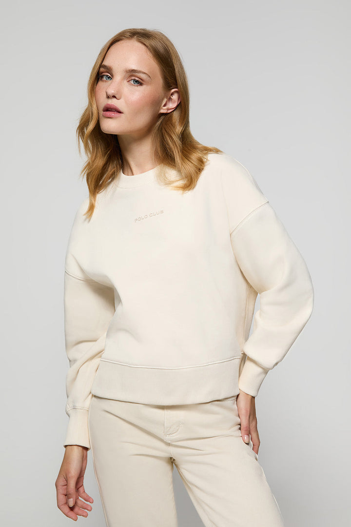 Basic beige sweater met ronde hals en Minimal Polo Club-logo