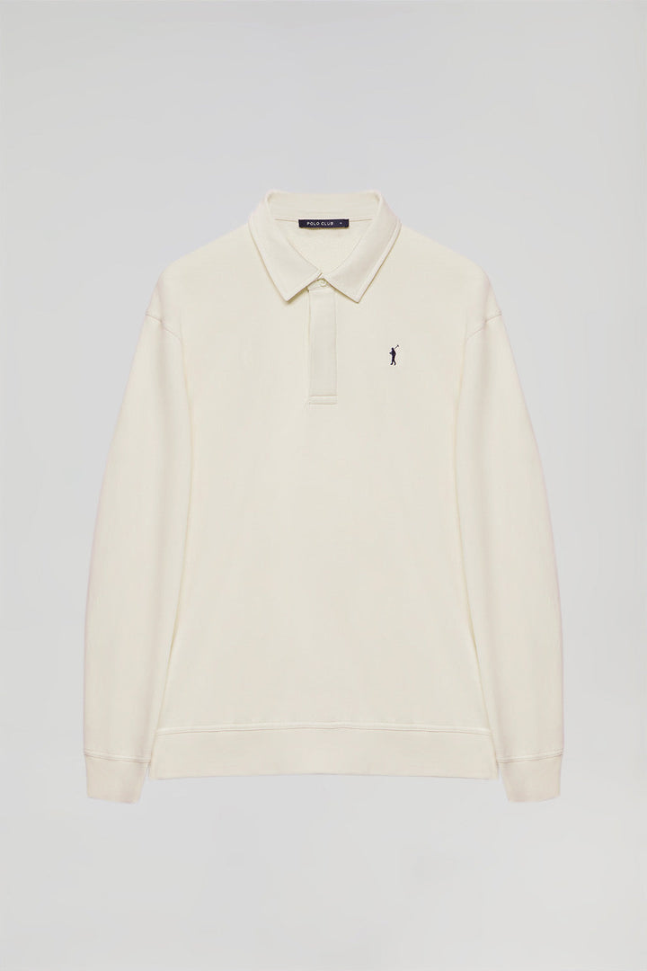Beige polo-collar sweatshirt with Rigby Go embroidery