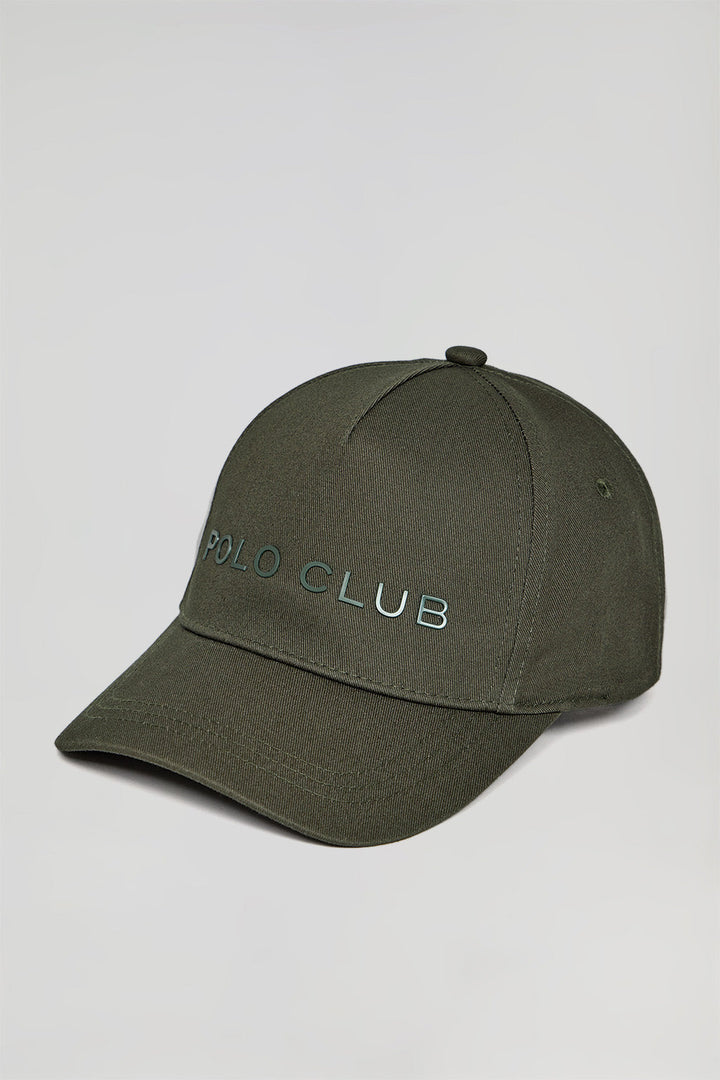 Cappellino verde cachi con logo in gomma e print Polo Club
