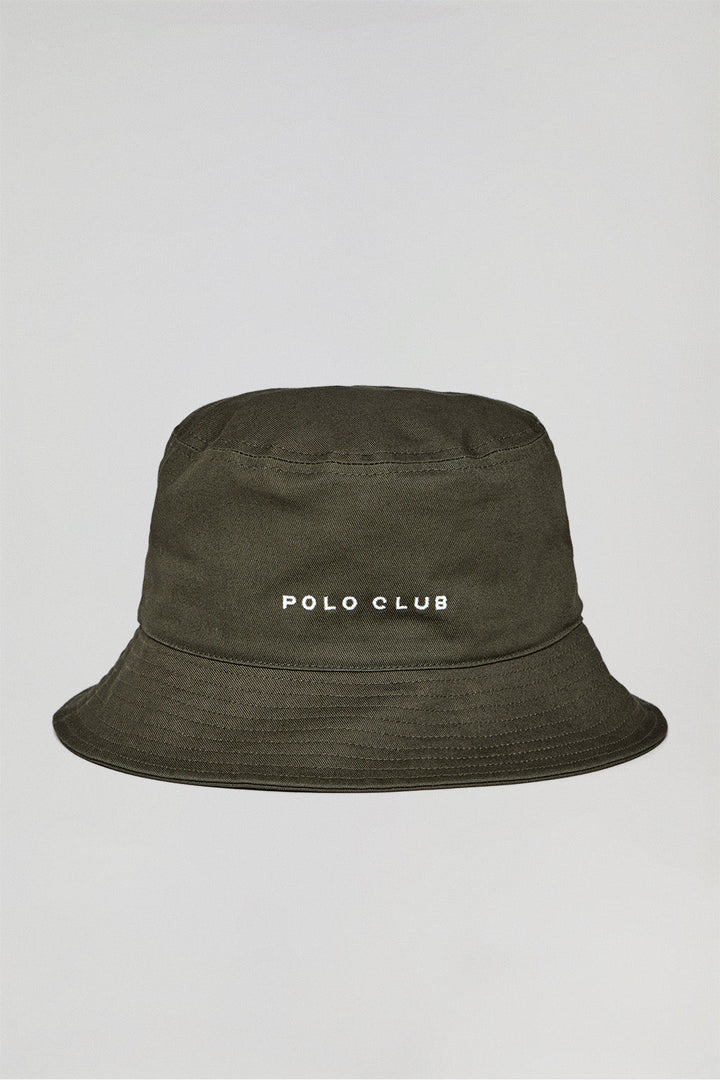 Sombrero bucket verde caqui con logo bordado minimal Polo Club