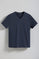 Marineblauwe T-shirt met V-hals en geborduurd Rigby Go-logo