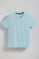 Lichtblauwe T-shirt met V-hals en geborduurd Rigby Go-logo