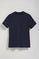 Marineblauwe T-shirt met ronde hals en borstzakje met geborduurd Rigby Go-logo