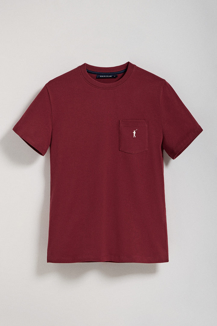 T-shirt bordeaux et col ras du cou et poche sur la poitrine avec broderie Rigby Go