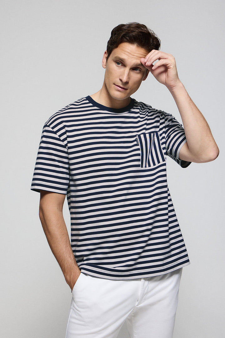 T-shirt à rayures bleu et blanc de style marin et poche Timothée avec détail Polo Club