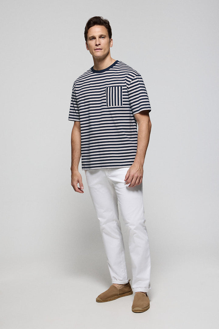 T-shirt à rayures bleu et blanc de style marin et poche Timothée avec détail Polo Club