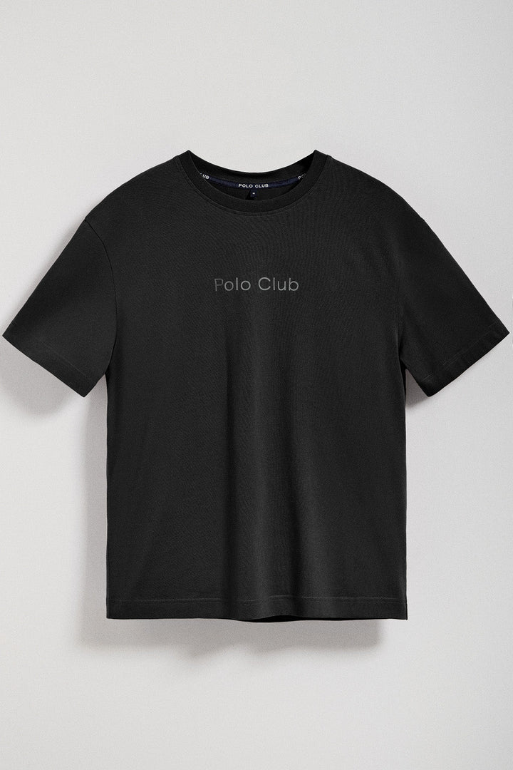 Maglietta Saul nera relaxed fit con finitura peach effect con logo Minimal Combo Polo Club