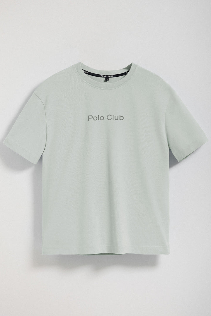 Koszulka w kolorze niebiesko-szarym Saul relaxed fit z wykończeniem peach effect i z logo Minimal Combo Polo Club