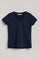 T-shirt bleu marine à manches courtes et col en V pour femme avec broderie Rigby Go