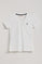 Damska koszulka w kolorze białym z dekoltem w szpic, z krótkim rękawem i z wyszywanym logo Rigby Go