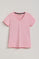 Roze dames-T-shirt met V-hals en geborduurd Rigby Go-logo