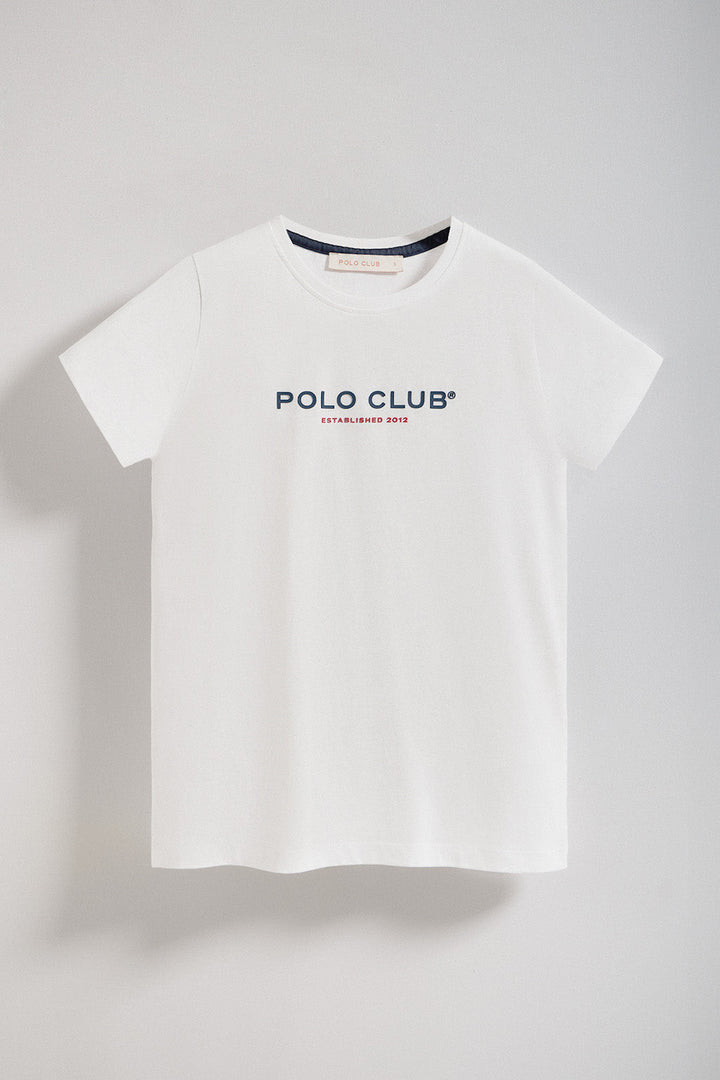 T-shirt pour femme à col ras du cou blanc à logo caoutchouté Minimal Title Polo Club