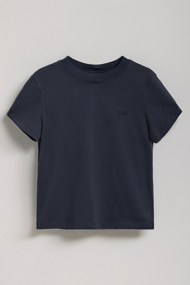 Navy-blue boxy-fit Tori tee with Regular Block Polo Club rubberised print