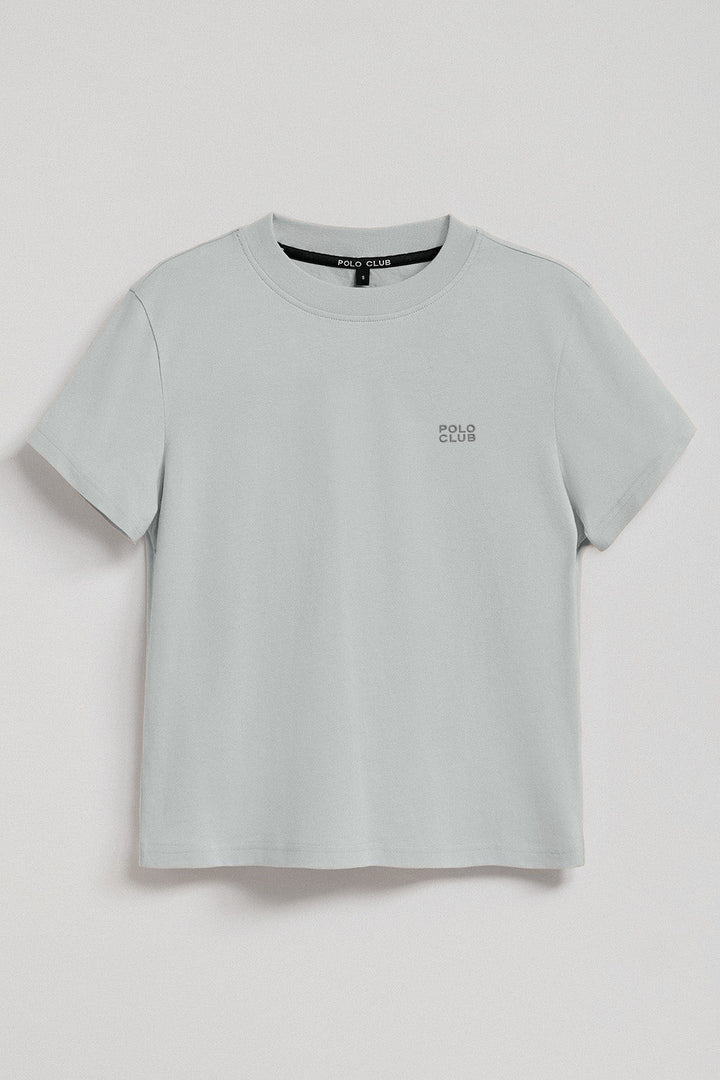 Grijsblauwe T-shirt 'Tori' met Polo Club Regular Block-print, boxy fit