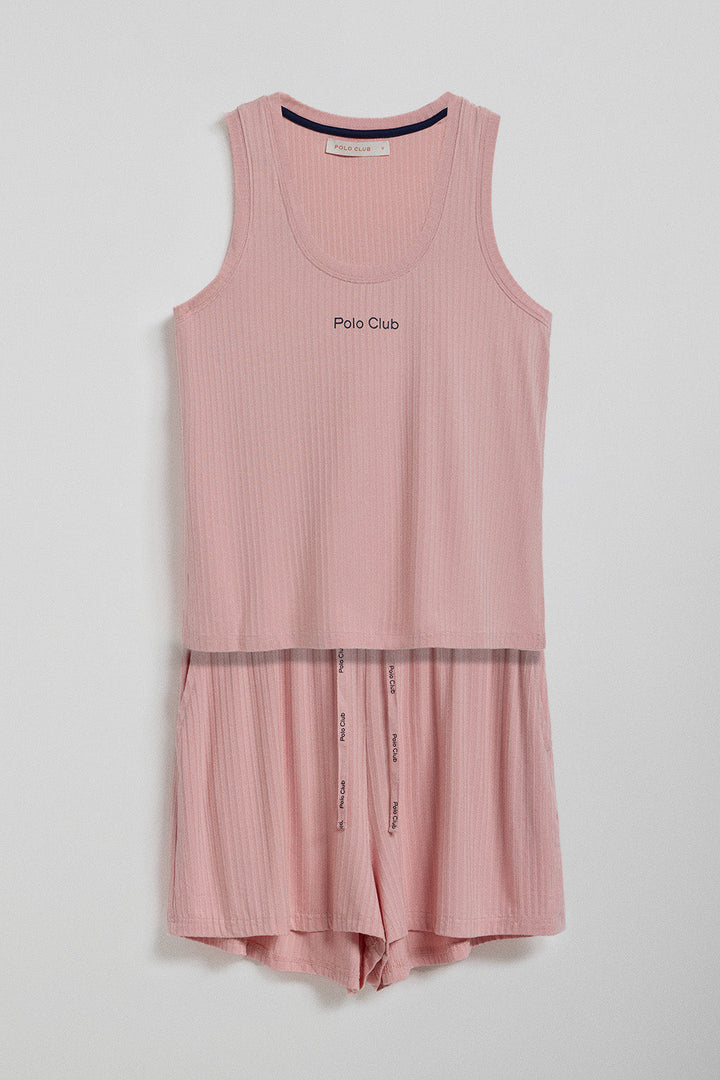 Set di pantaloncini e maglietta del pigiama rosa con dettagli Polo Club