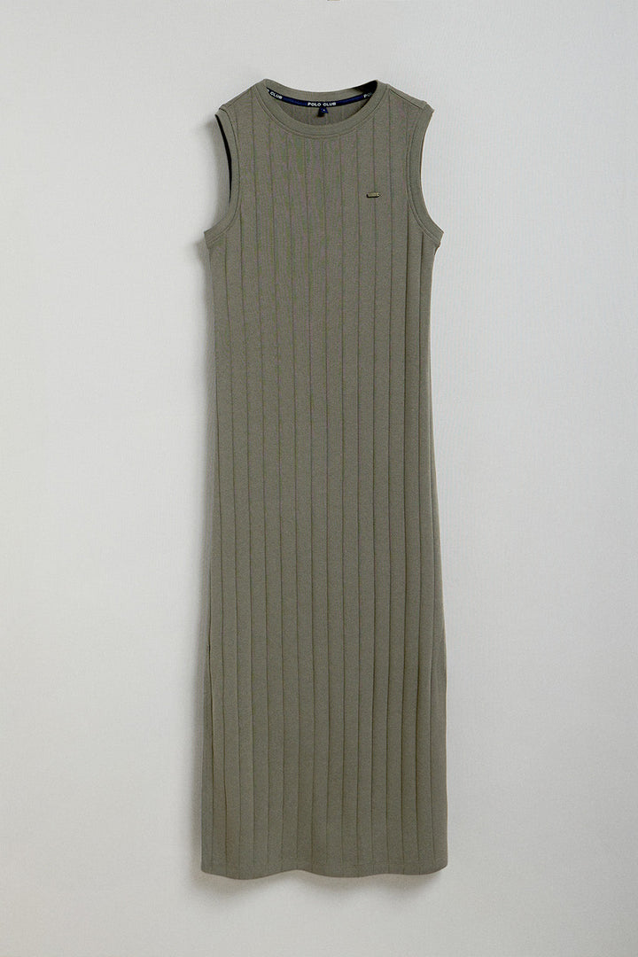 Lange Kaki jurk in geribde stof met Polo Club-detail