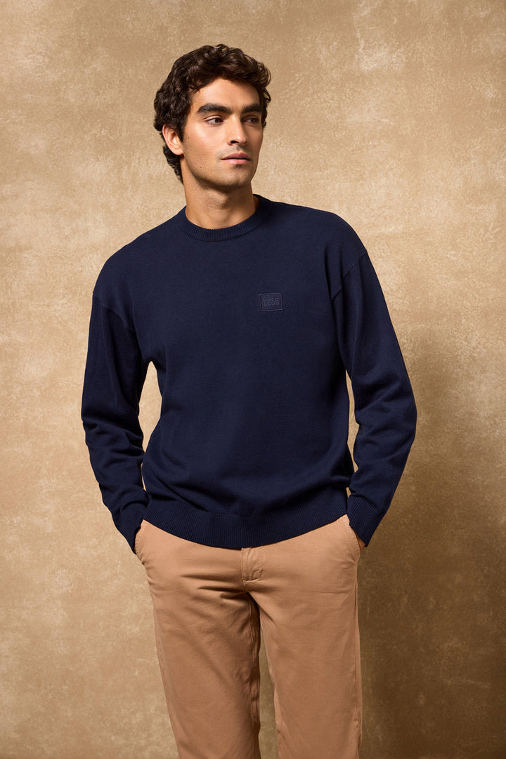 Pull en maille Keith bleu marine à col ras du cou et détails Polo Club