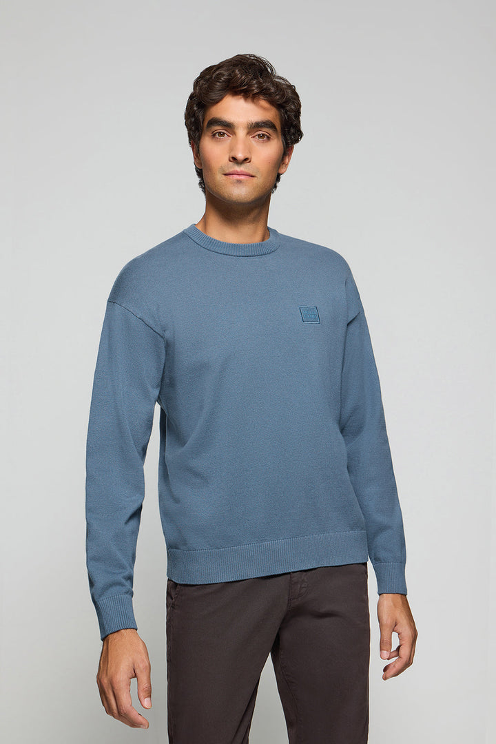 Maglione in maglia Keith blu denim a girocollo e dettaglio Polo Club