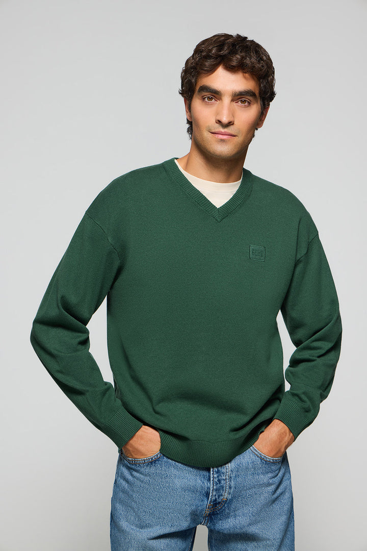 Maglione in maglia Kendrick verde con scollo a v e dettagli Polo Club