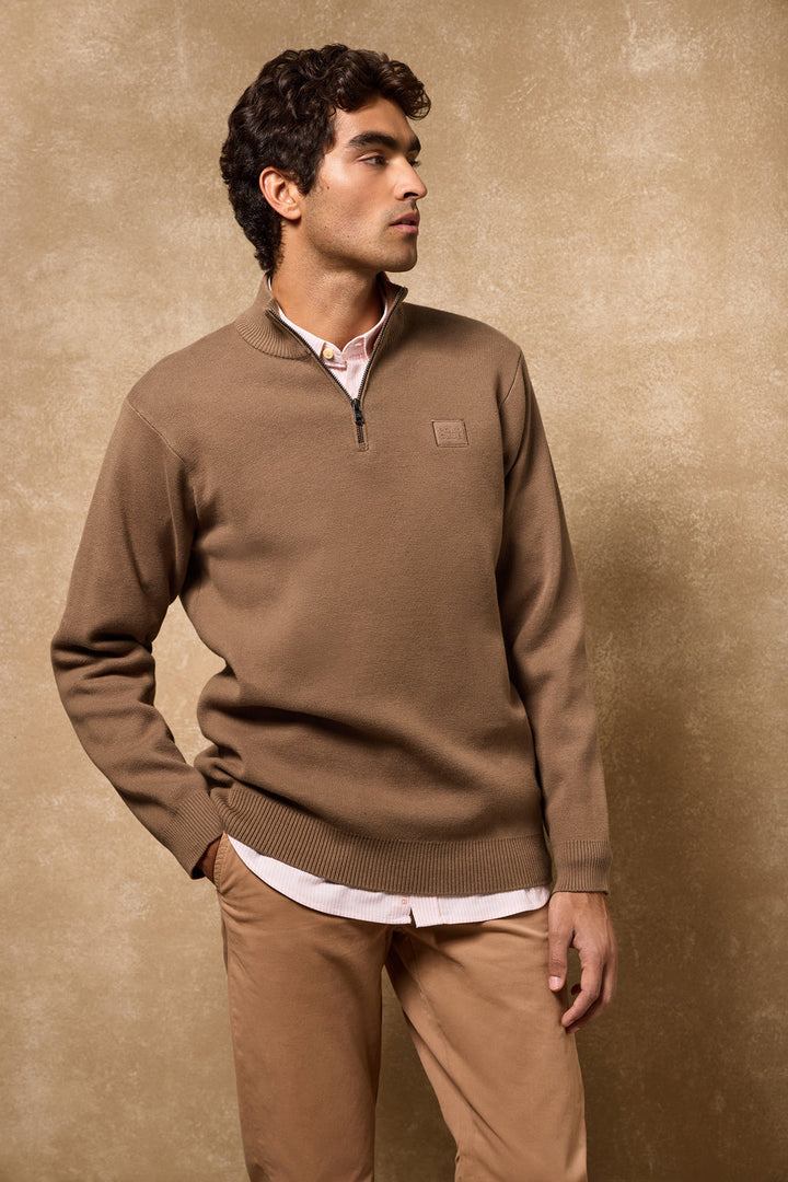 Pull en maille Koda marron zippé et détails Polo Club